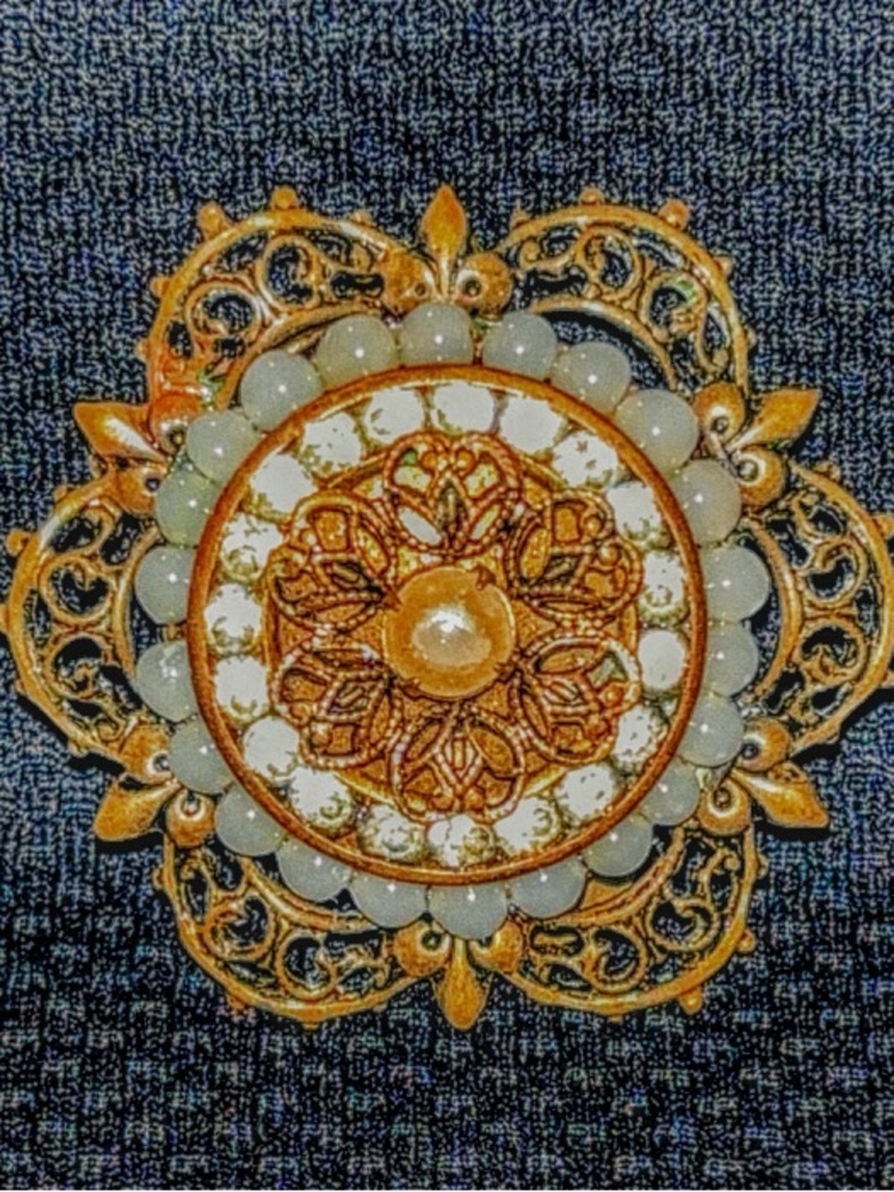 Victorian Revival Filigree Floral Brooch with Pearlescent Accents